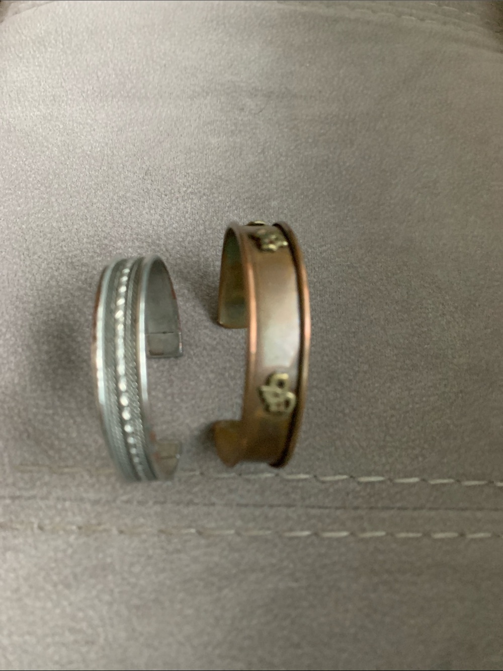 Vtg Mixed Metal Cuff Bracelet Set - Silver & Copper Tones
